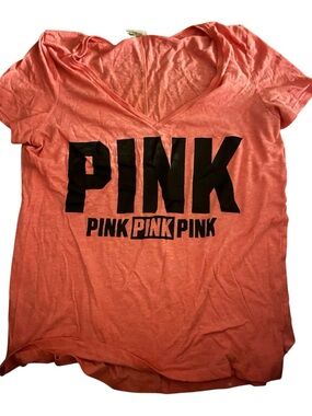 PINK Victoria's Secret Coral Pink V-Neck Logo Tee